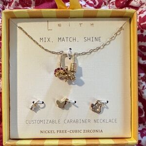 14k gold plated Leith Gold and Pink Carabiner Necklace Set